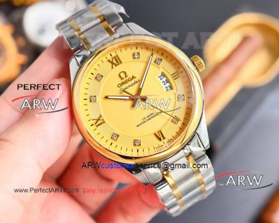 Best replica Omega Seamaster gold dial two-tong stainless steel strap men's watch 